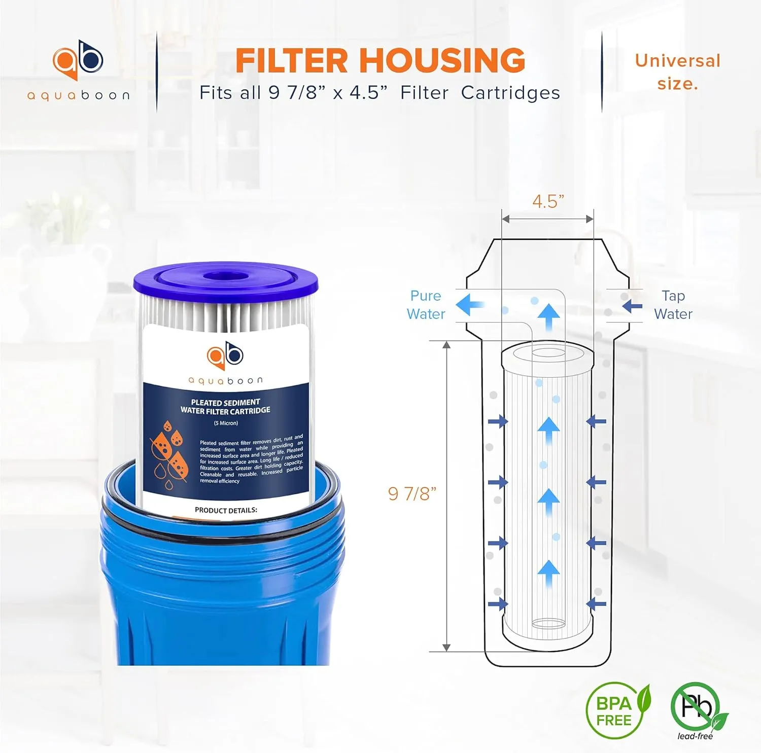 Aquaboon 5 Micron Pleated Sediment Water Filter 10 x 4.5 Cartridge - Whole House Water Filter Replacement - Whole House Water Filters Cartridges Compatible with Well Filters FXHSC, R50-BBSA, 20-Pack