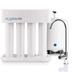 Aquasure Premier 4-Stage Reverse Osmosis Under Sink Drinking Water RO Filtration Purification System | Removes 99% of Contaminants | 75 GPD, Leak-Proof, Quick Change Filters, with Tank & Chrome Faucet