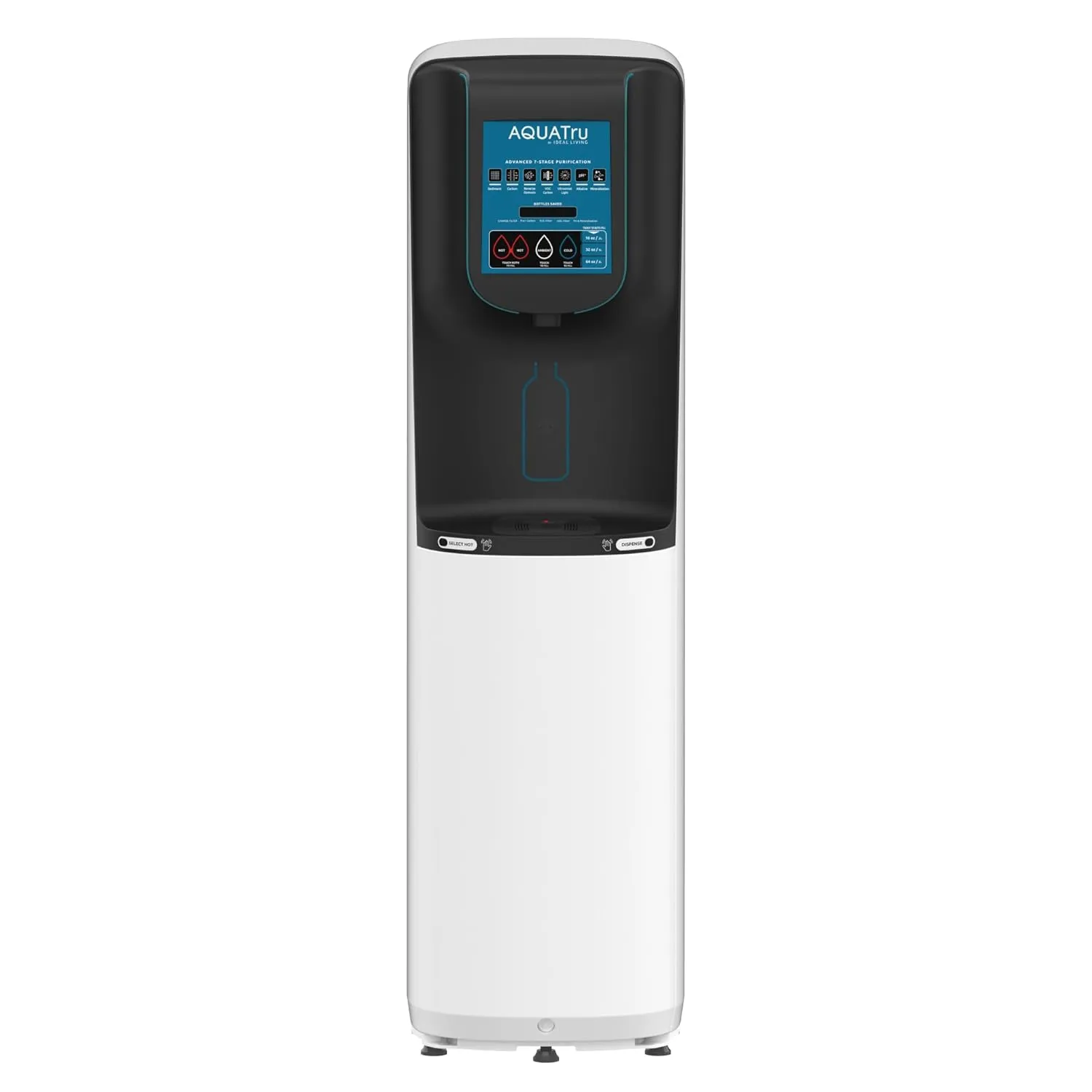AquaTru Freestanding Model 3 Commercial Water Purification System | 7-Stage Reverse Osmosis (RO) with UV & Mineral Enhancement | Hot, Cold, Room Temperature Dispenser | Hands-Free Sensor