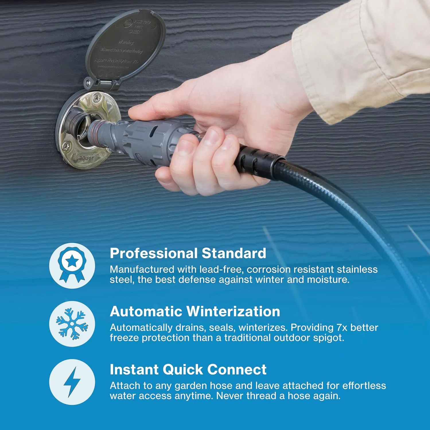 Aquor House Hydrant V1  Frost Free Outdoor Faucet, Anti Siphon Valve with Quick Connect, Frost Proof Hose Bib Flush Wall Faucet, Slate Gray