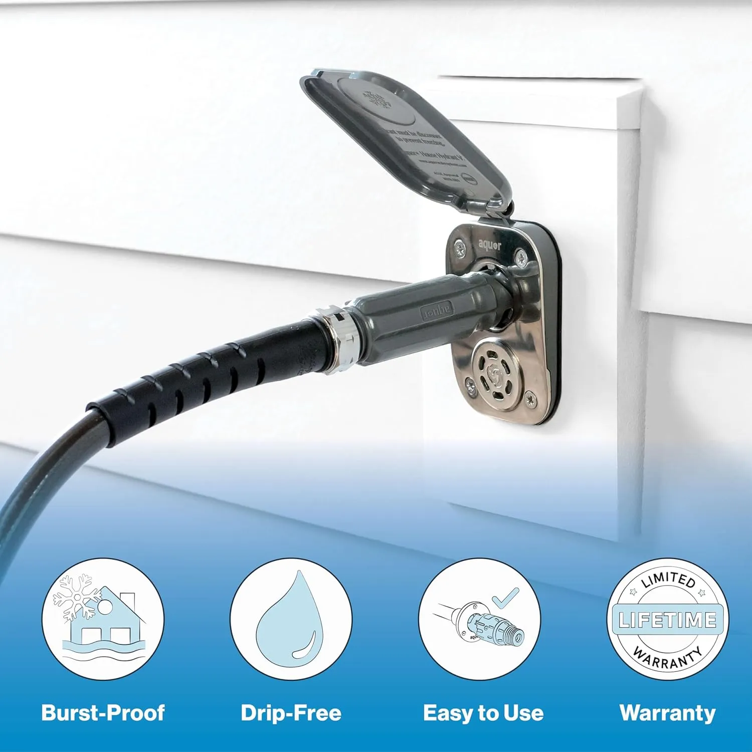 Aquor House Hydrant V2  Frost-Free Outdoor Faucet with Quick-Connect and Anti-Siphon, Frost Proof Hose Bib Flush Wall Faucet for Exterior