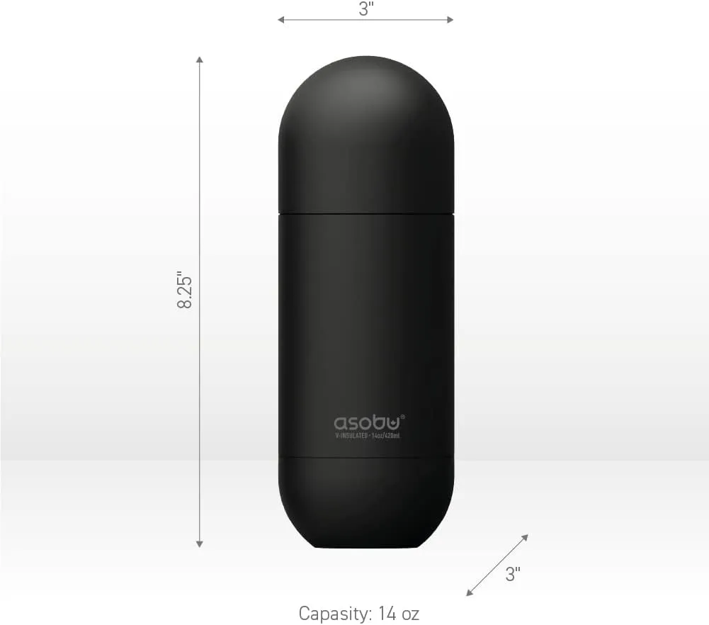 Asobu Orb Stainless Steel Double Wall Insulated Travel Water Bottle 14 Ounce (Black)