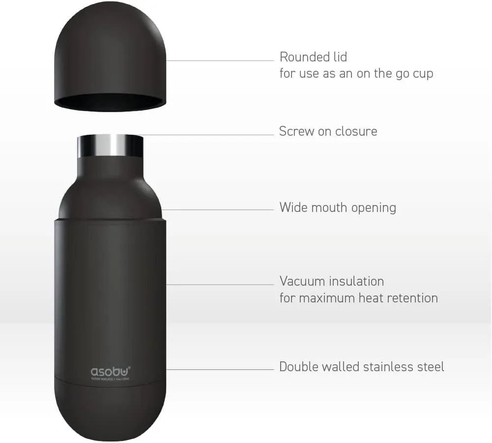 Asobu Orb Stainless Steel Double Wall Insulated Travel Water Bottle 14 Ounce (Black)