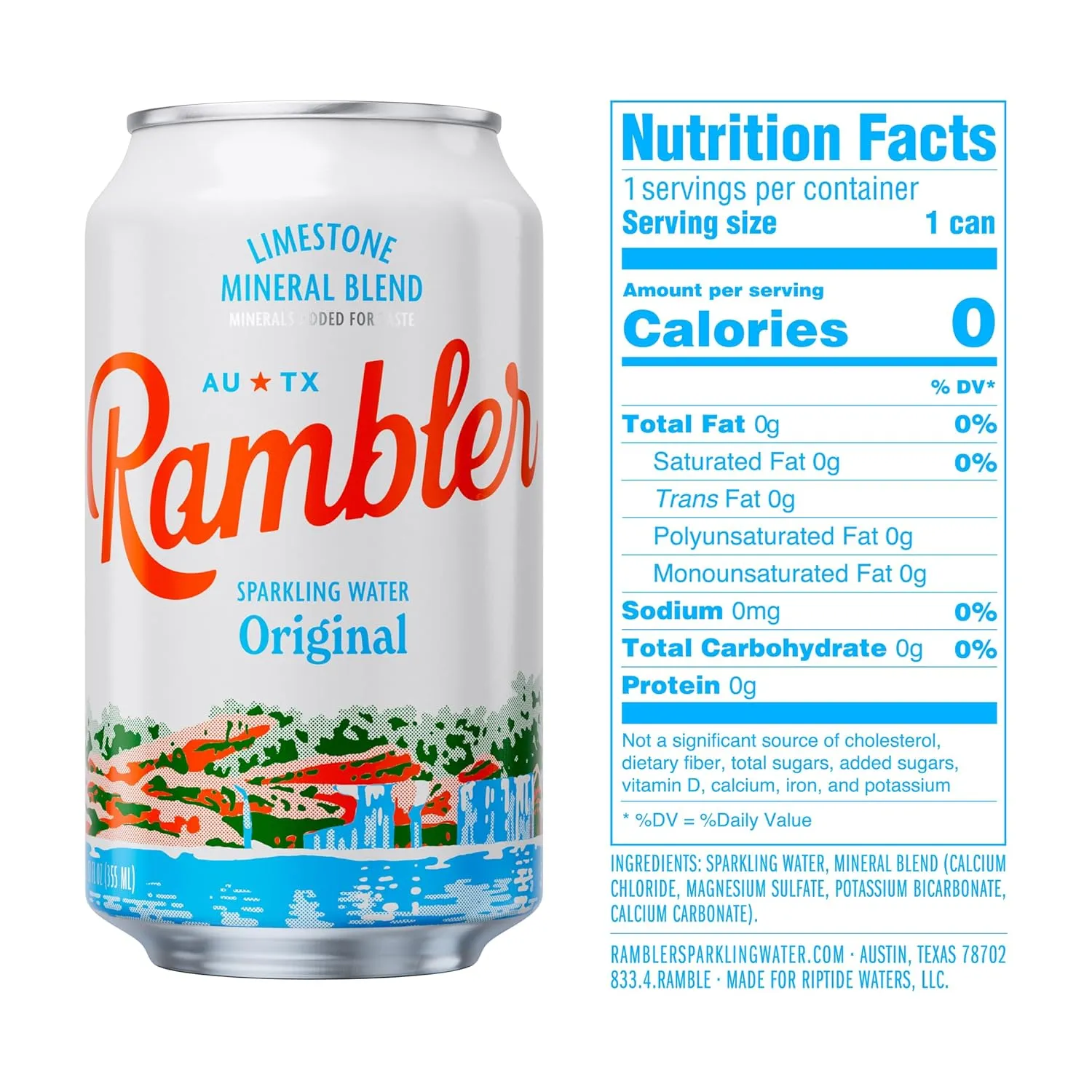 AUTX RAMBLER Sparkling Water, Texas Limestone Filtered, 12-Ounce Cans, 12-Pack