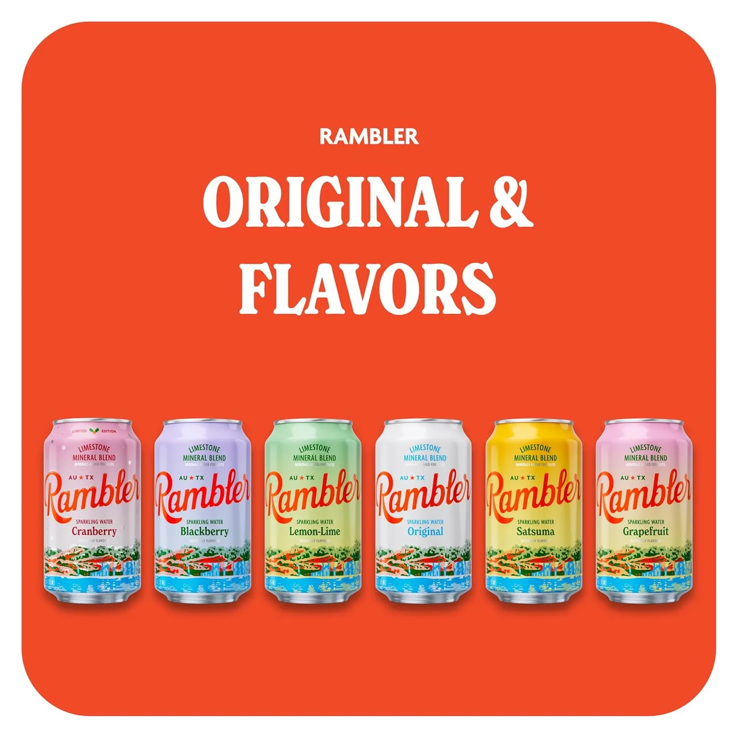 AUTX RAMBLER Sparkling Water, Texas Limestone Filtered, 12-Ounce Cans, 12-Pack