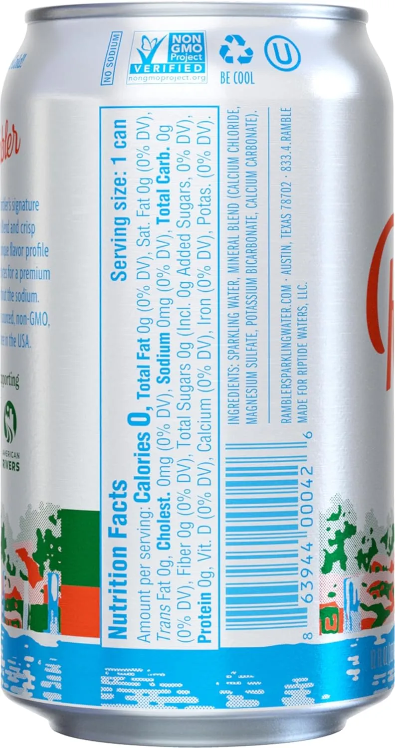 AUTX RAMBLER Sparkling Water, Texas Limestone Filtered, 12-Ounce Cans, 12-Pack