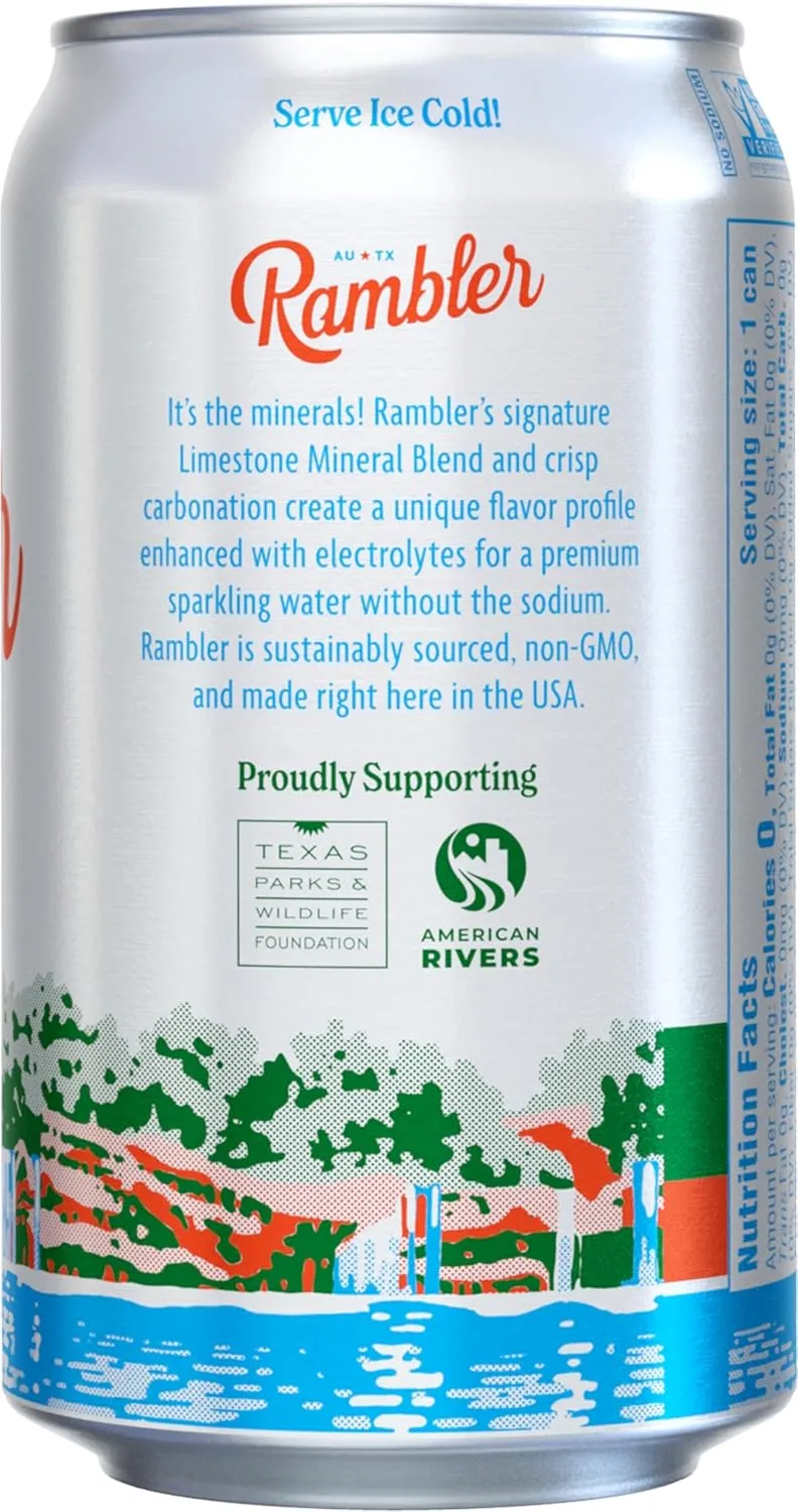 AUTX RAMBLER Sparkling Water, Texas Limestone Filtered, 12-Ounce Cans, 12-Pack