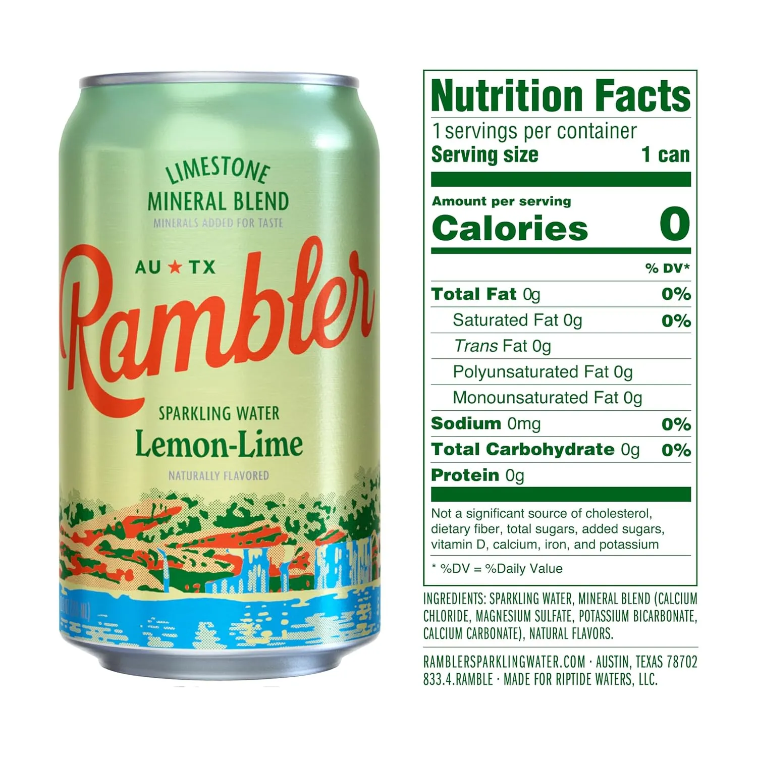 AUTX RAMBLER Variety Pack Sparkling Water, Texas Limestone Filtered, 12-Ounce Cans, One 8-Pack Each x 3 Flavors (24 Cans Total)