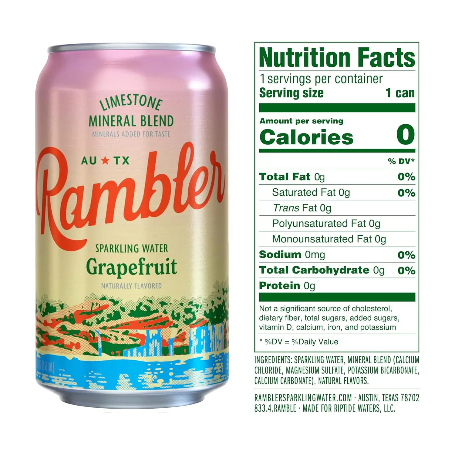 AUTX RAMBLER Variety Pack Sparkling Water, Texas Limestone Filtered, 12-Ounce Cans, One 8-Pack Each x 3 Flavors (24 Cans Total)
