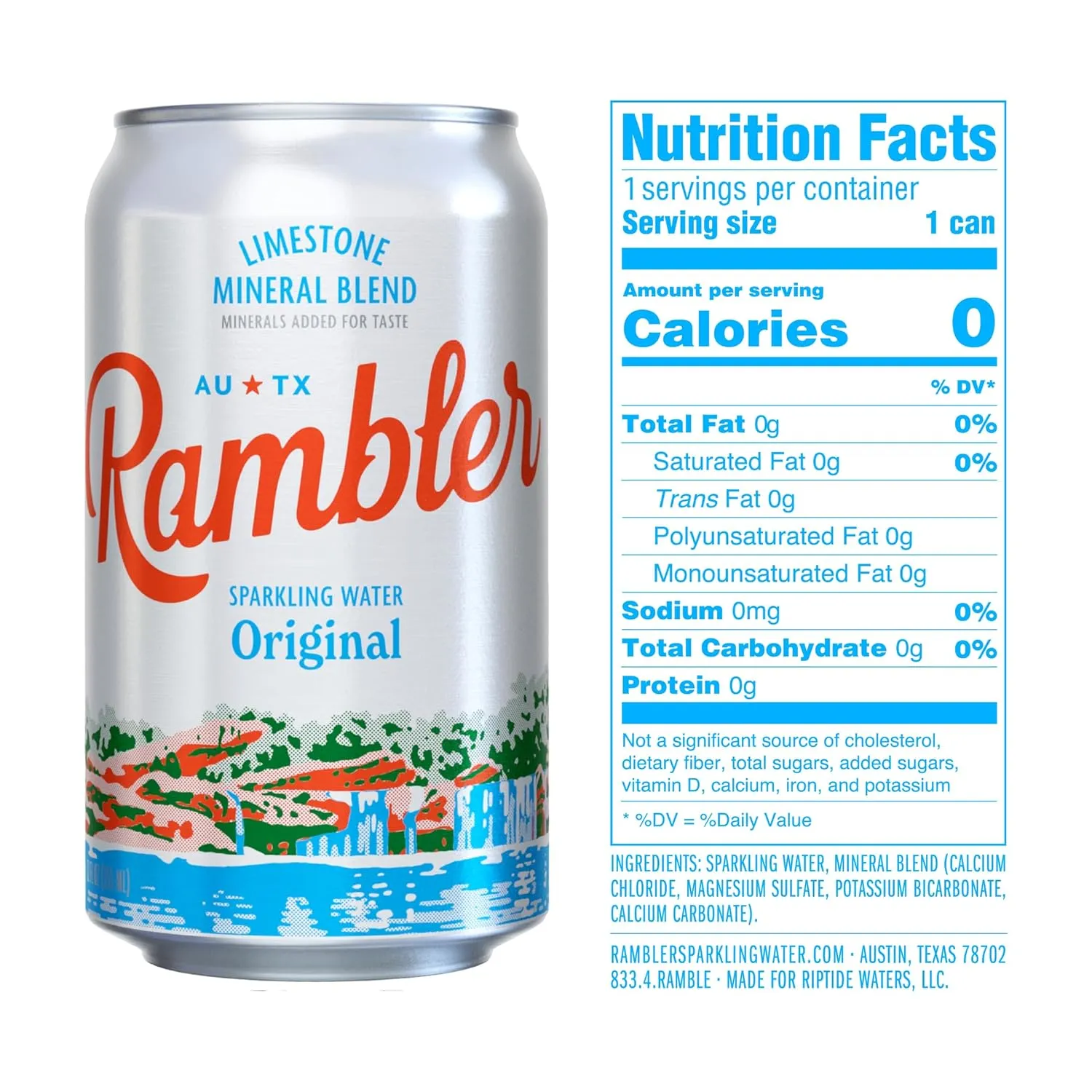 AUTX RAMBLER Variety Pack Sparkling Water, Texas Limestone Filtered, 12-Ounce Cans, One 8-Pack Each x 3 Flavors (24 Cans Total)