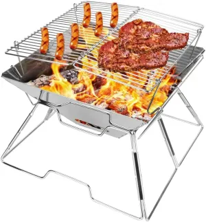 axGear Collapsible BBQ Grill Camp fire Pit Portable Stainless Steel Barbecue Stove