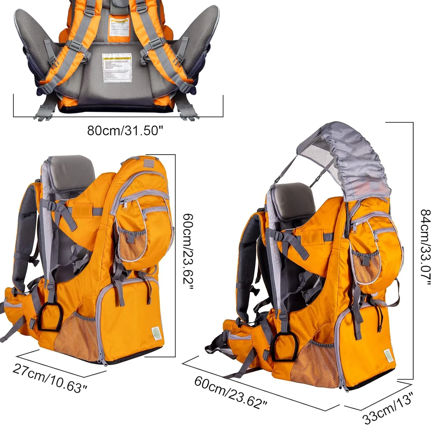 Baby Backpack Carrier, Safe Toddler Hiking Backpack Carrier Camping Child Carriers with Rain Cover Child Kid Sun Shade Large Storage Insulated Pocket, Adjustable Padded Children Seat