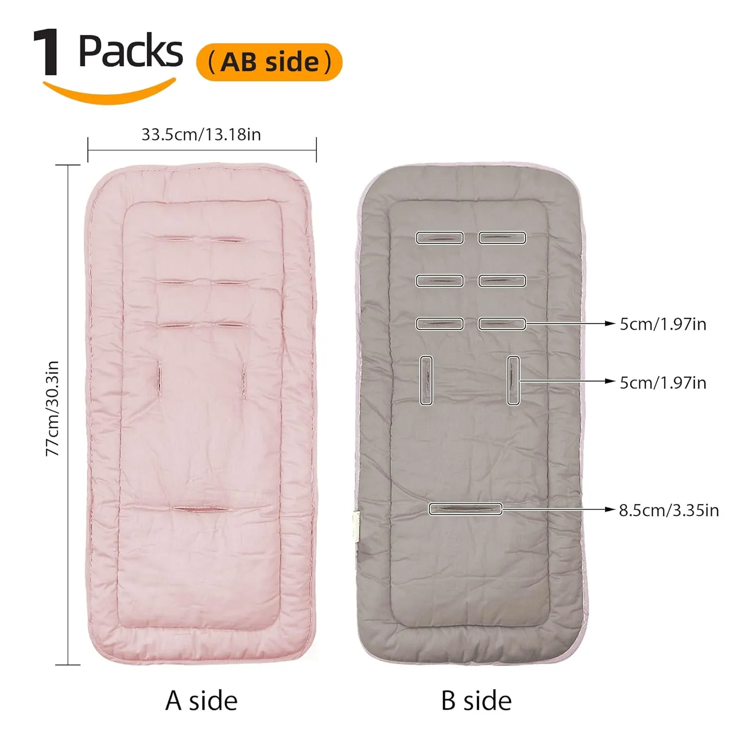 Baby Stroller Cushion, Infant Car Seat Insert-Universal Breathable and Soft Newborn Stroller Mat-100% Cotton Cover Toddler Seat Pad Liner for Stroller, 34x78cm,1 Pack（Grey Pink）