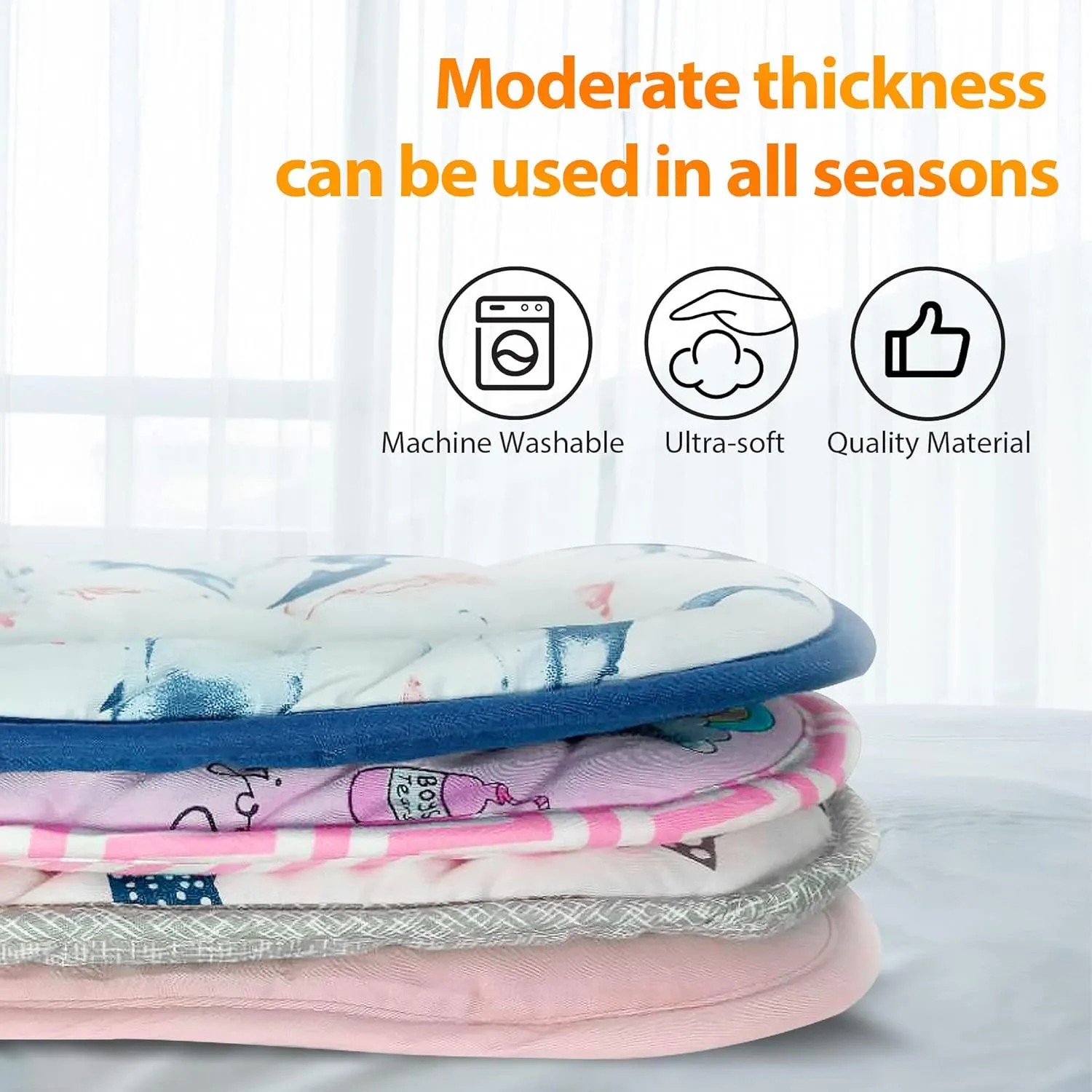 Baby Stroller Cushion, Infant Car Seat Insert-Universal Breathable and Soft Newborn Stroller Mat-100% Cotton Cover Toddler Seat Pad Liner for Stroller, 34x78cm,1 Pack（Grey Pink）