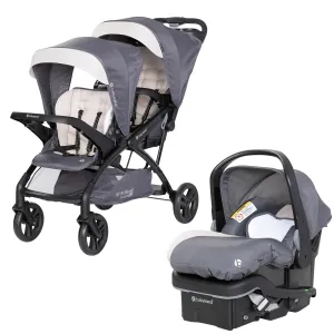 Baby Trend Sit N' Stand Double Stroller 2.0 DLX with 5 Point Safety Harness and EZ-Lift Plus Lightweight Infant Car Seat with Cozy Cover, Magnolia