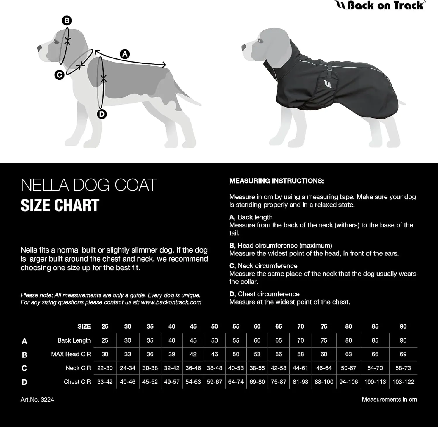 Back on Track Nella Therapeutic Low Tail Set Dog Coat with Reflective Details and Patterns - Ultimate Comfort & Protection for Active Dogs, Black, 60cm