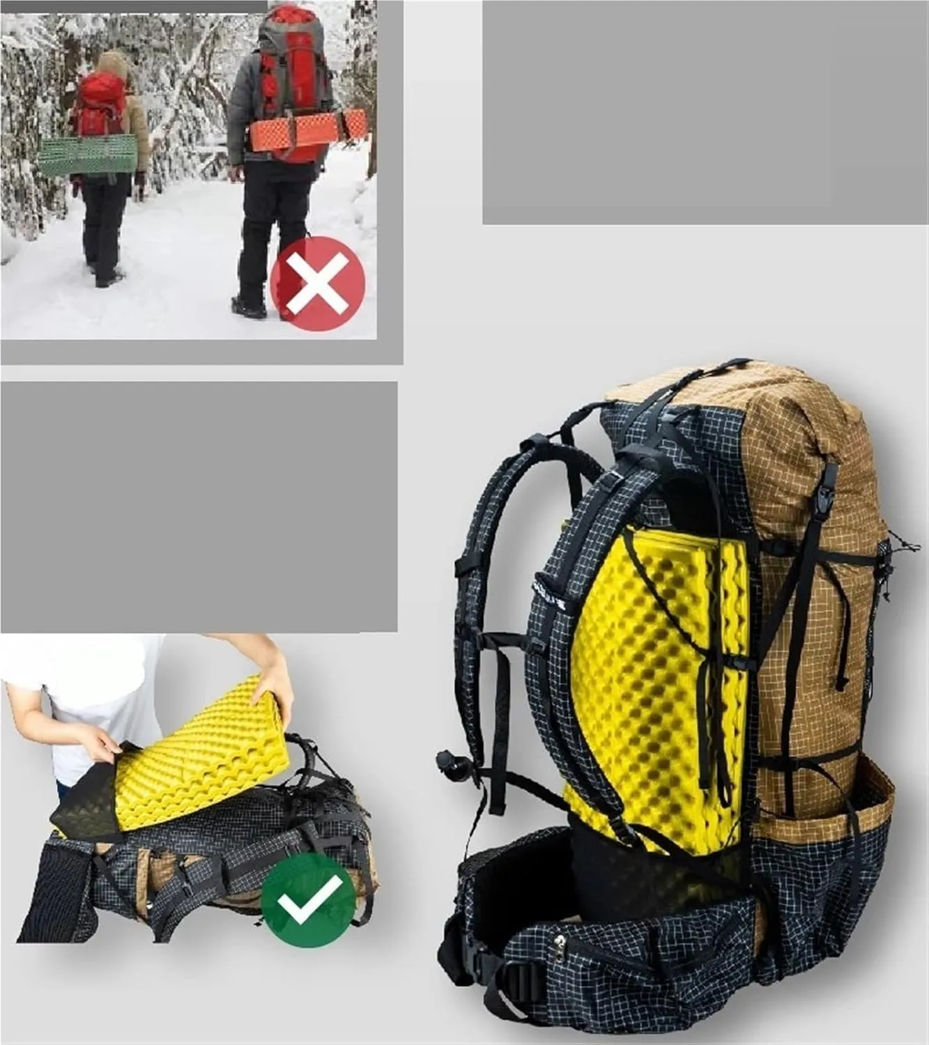 Backpack Pro Travel Camping Hiking Backpack Outdoor Ultralight Frameless Packs(Gray)
