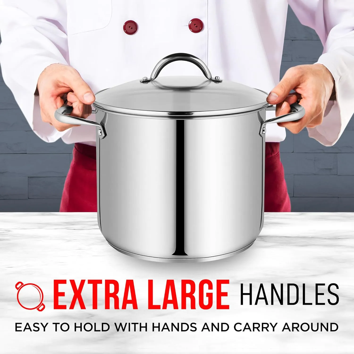 Bakken-Swiss Deluxe 12-Quart Stainless Steel Stockpot w/Tempered Glass See-Through Lid - Simmering Delicious Soups Stews & Induction Cooking - Exceptional Heat Distribution - Heavy-Duty & Food-Grade