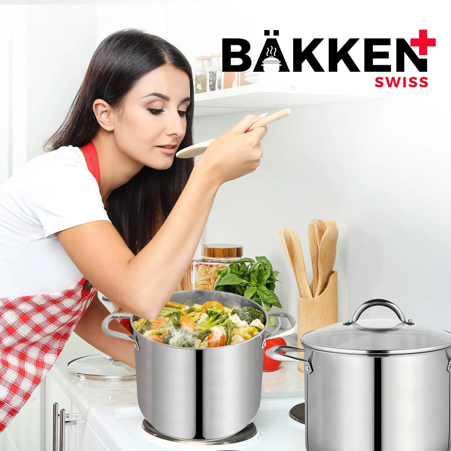 Bakken-Swiss Deluxe 12-Quart Stainless Steel Stockpot w/Tempered Glass See-Through Lid - Simmering Delicious Soups Stews & Induction Cooking - Exceptional Heat Distribution - Heavy-Duty & Food-Grade