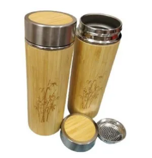 Bamboo Steel Insulated Water Bottle Flask - 450ml