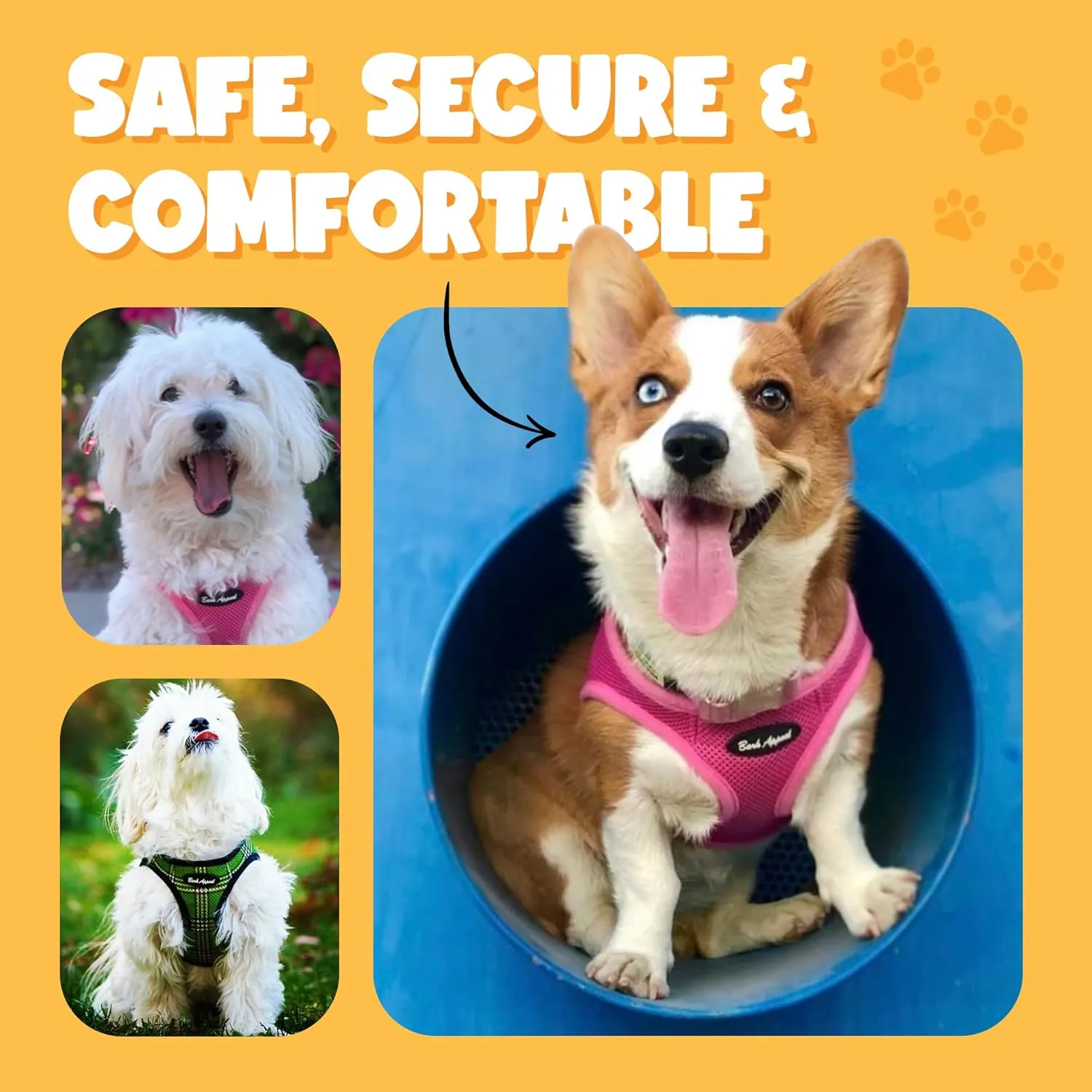 Bark Appeal Yellow Netted Step-in Dog Harness for Small-Medium Pets – Updated Sizing, Remeasuring is Essential – Soft Netted Mesh – Anti-Choke with Adjustable Strap & Heavy Duty Clip – S