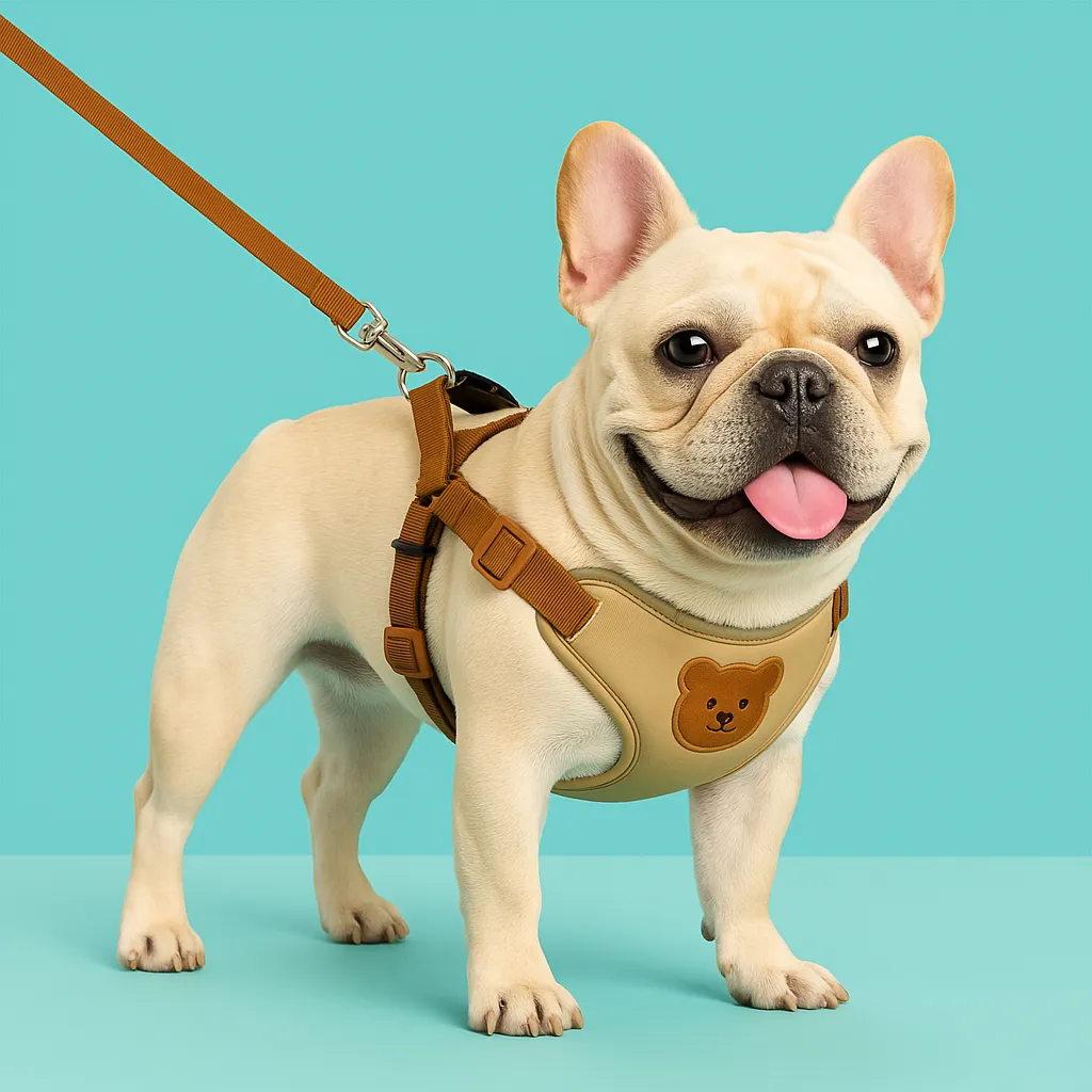 Barkit Soft Padded Frenchie Harness with Cartoon Bear Design