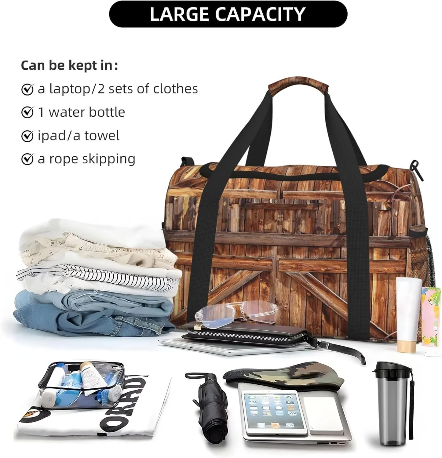 Barn Door Print Hand Travel Bag Large Capacity Slung Bag For Long-Distance Travel, Weekend Trips, And Outdoor Activities