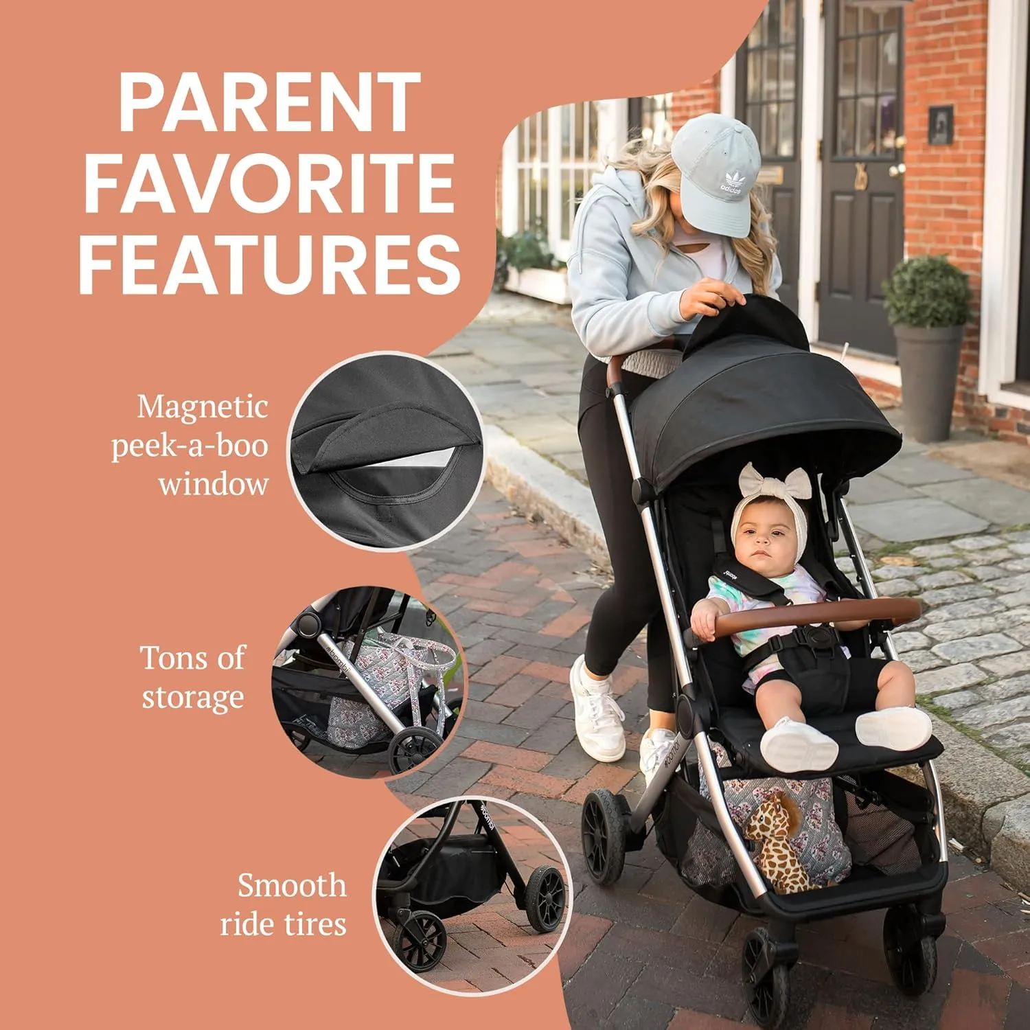 Bēbee V2 Lightweight Baby Stroller - Premium Vegan Leather, One-Hand Fold, Infinite Recline, Aircraft-Grade Aluminum Frame, XXL Canopy, and Ample Storage Umbrella Stroller - Stone Gray