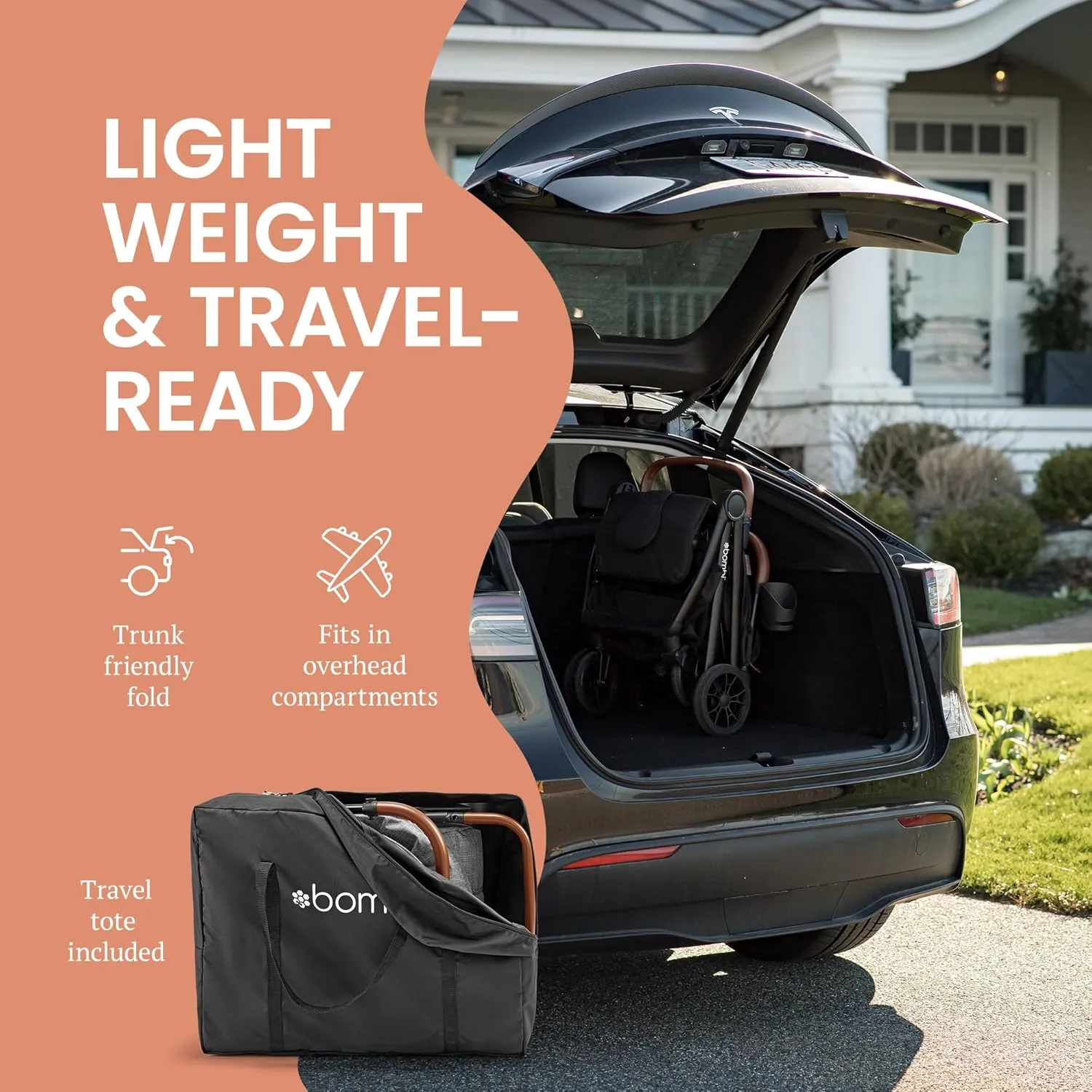 Bēbee V2 Lightweight Baby Stroller - Premium Vegan Leather, One-Hand Fold, Infinite Recline, Aircraft-Grade Aluminum Frame, XXL Canopy, and Ample Storage Umbrella Stroller - Stone Gray