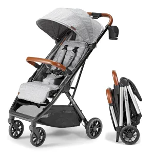 Bēbee V2 Lightweight Baby Stroller - Premium Vegan Leather, One-Hand Fold, Infinite Recline, Aircraft-Grade Aluminum Frame, XXL Canopy, and Ample Storage Umbrella Stroller - Stone Gray
