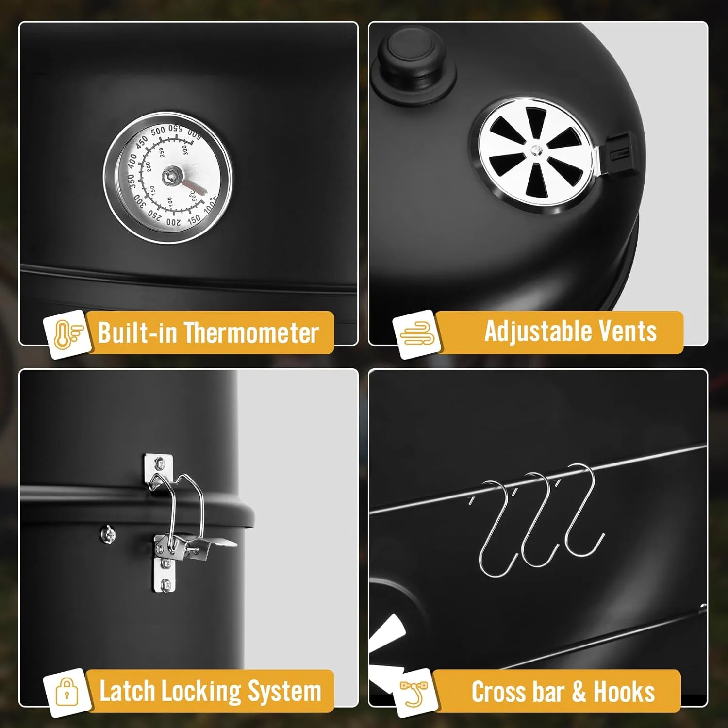 BBQ Charcoal Smoker for Meat: 16 Inch Heavy Duty 4 In 1 BBQ Charcoal Grills - Vertical Barbecue Smokers Grill Combo for Outdoor Cooking Patio Backyard Picnic Party Grilling