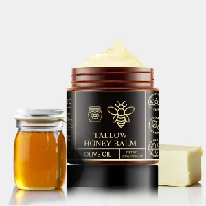 Beef Tallow for Skin - Organic Grass Fed & Whipped Tallow Honey Balm for Face, Body, Natural Moisturizer - Cream Deeply Nourishing for Soft, Supple, Dry Skin, Natural Formula 7.055 oz