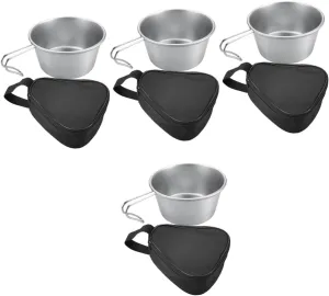 BESPORTBLE 4sets Hollow Handle Stainless Steel Camping Cup with Bag Lightweight Outdoor Cookware Portable Soup Bowl with Scale Line Safe Smooth Edges for Hiking and Picnics