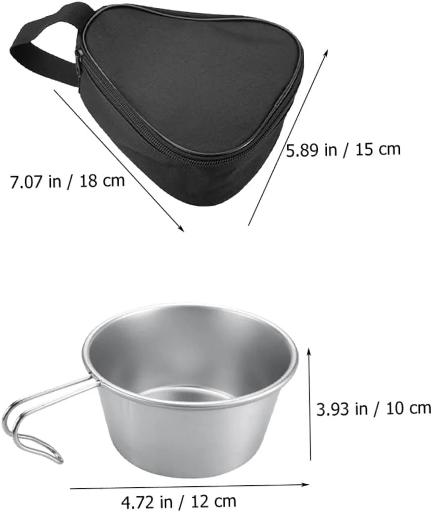 BESPORTBLE 4sets Hollow Handle Stainless Steel Camping Cup with Bag Lightweight Outdoor Cookware Portable Soup Bowl with Scale Line Safe Smooth Edges for Hiking and Picnics
