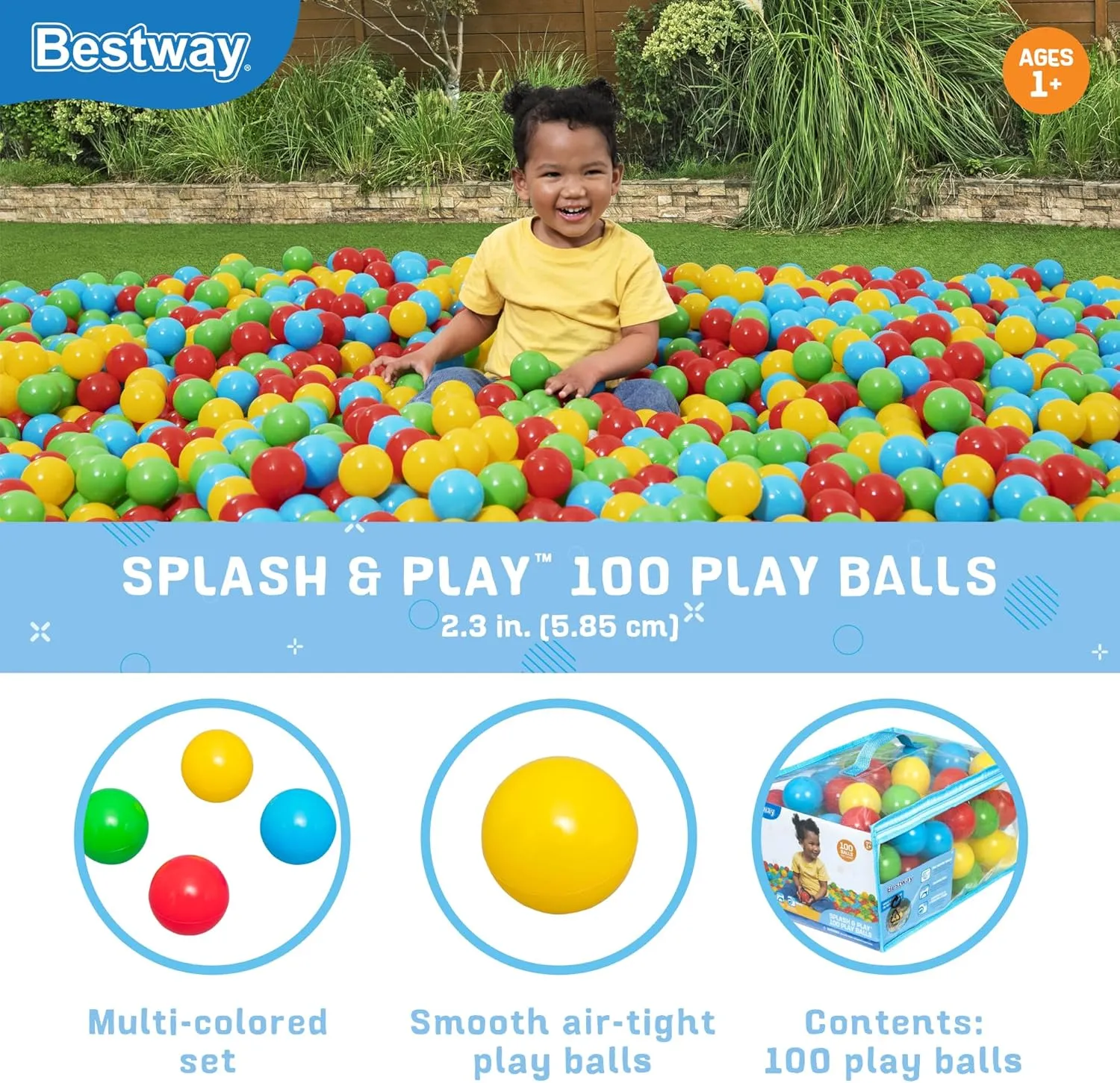 Bestway Plastic Play Balls 100ct | for Indoor Play, Ball Pit, Bouncers