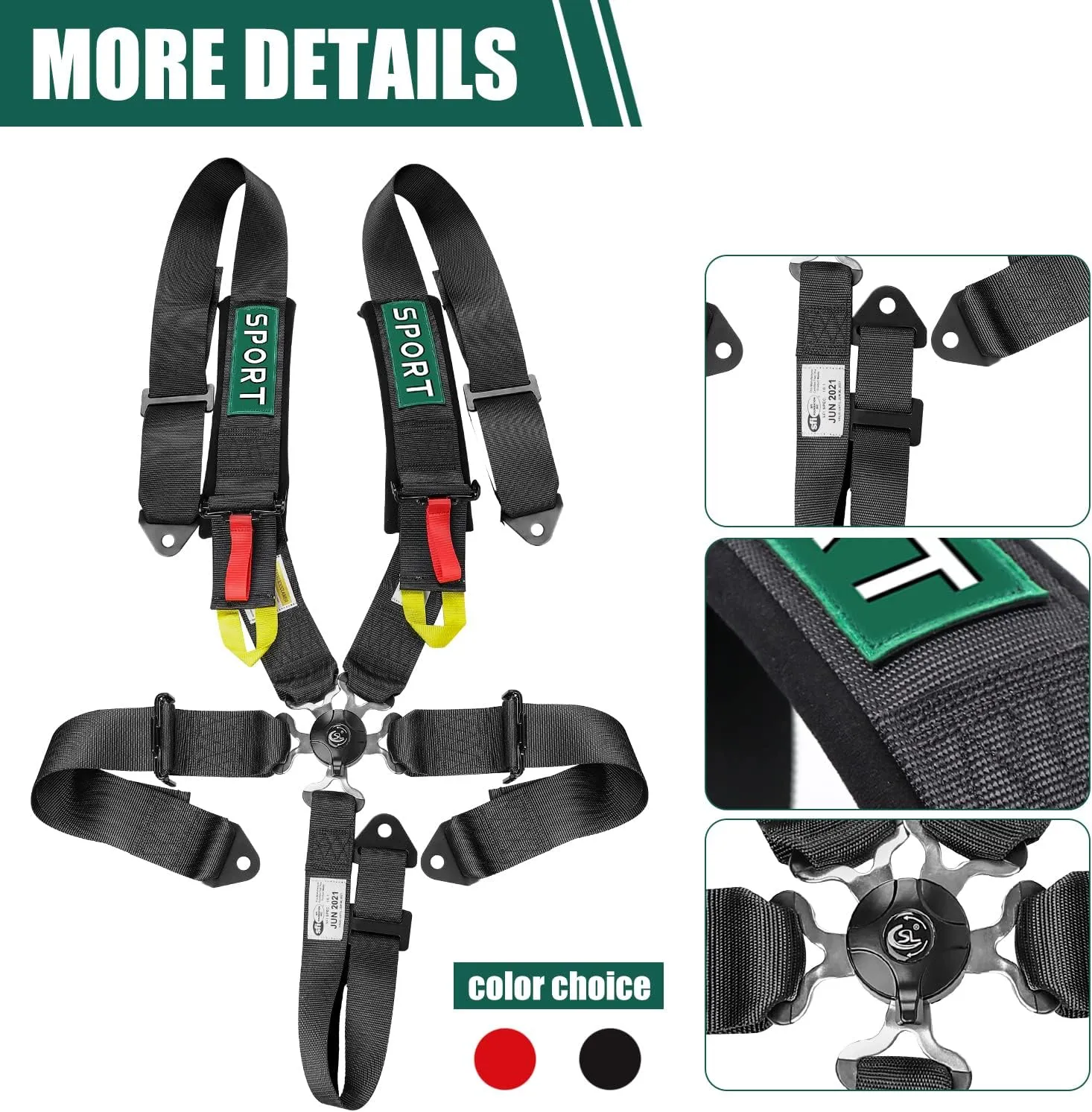 BESTZHEYU 5-Point Racing Safety Harness Set SFI with Ultra Comfort Heavy Duty Shoulder Pads