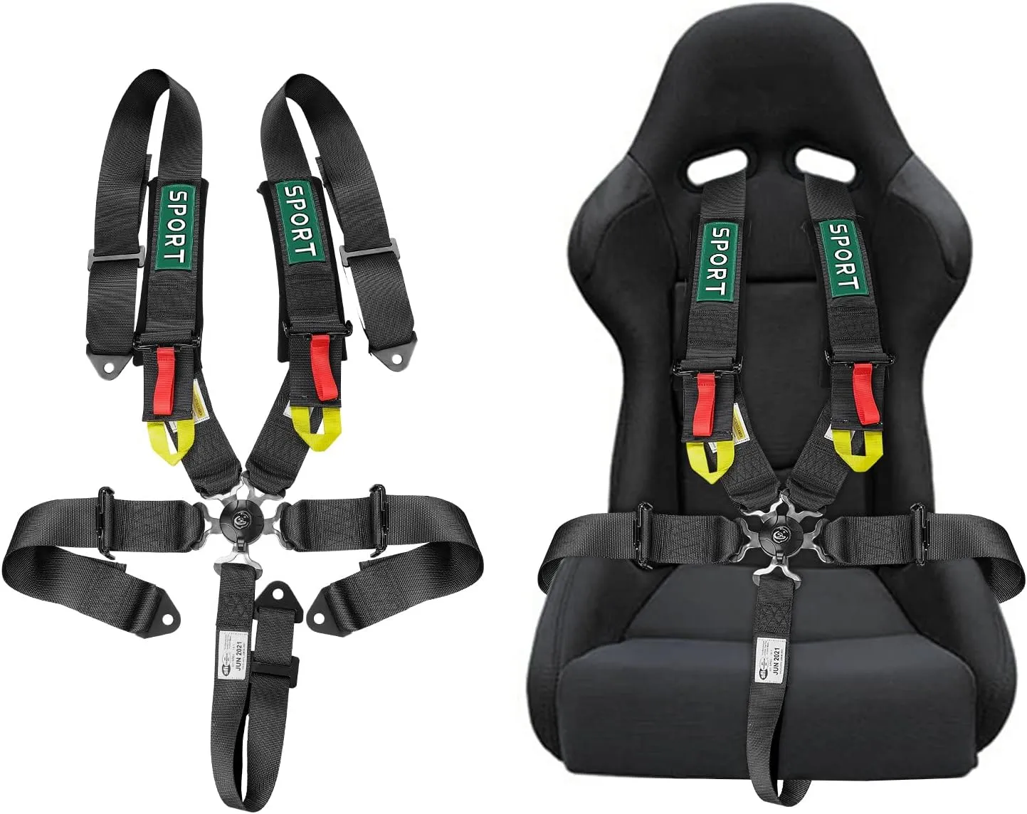 BESTZHEYU 5-Point Racing Safety Harness Set SFI with Ultra Comfort Heavy Duty Shoulder Pads