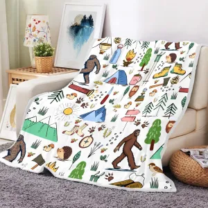Bigfoot Camping Blanket Outdoor Camper Theme Froest Animal Mountain Bear Big Foot Plush Throw Blanket Soft Fuzzy Flannel Blanket for Bed Couch Sofa Decor Blankets RV Camping Bigfoot Blankets Gifts