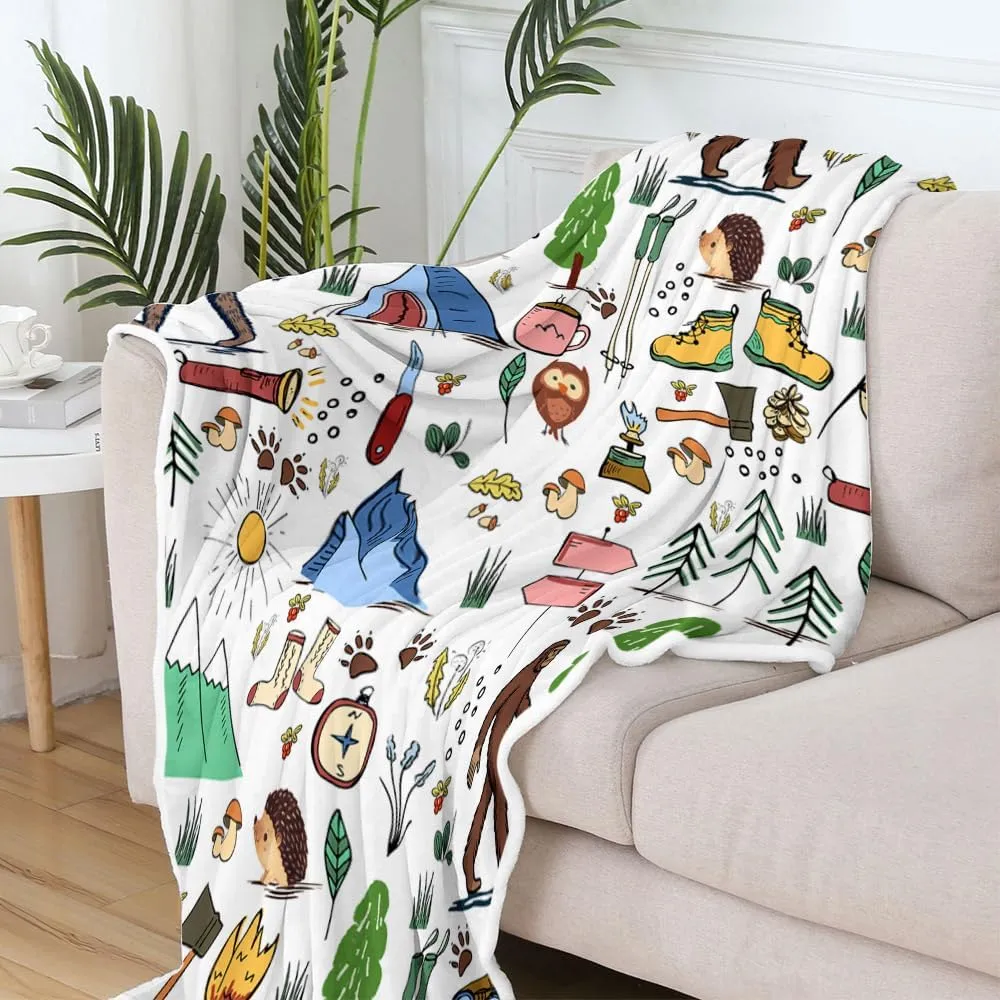 Bigfoot Camping Blanket Outdoor Camper Theme Froest Animal Mountain Bear Big Foot Plush Throw Blanket Soft Fuzzy Flannel Blanket for Bed Couch Sofa Decor Blankets RV Camping Bigfoot Blankets Gifts