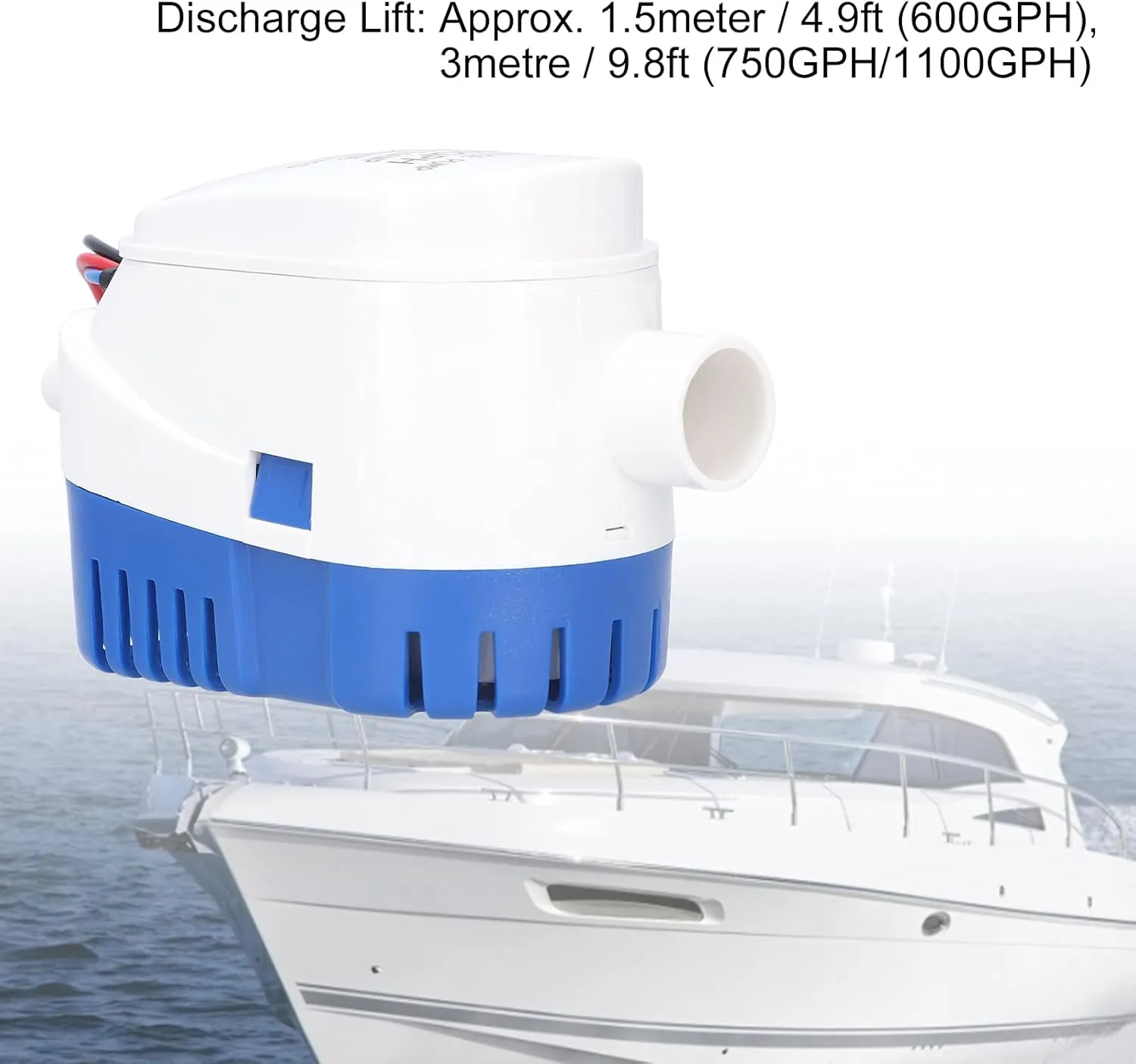Bilge Submersible Pump, Electric Automatic Water Pump, Made of Sturdy ABS, for Drainage and Ship, Wide Applications in Sewage care, Water Purification, and More (DC12V 1100GPH)