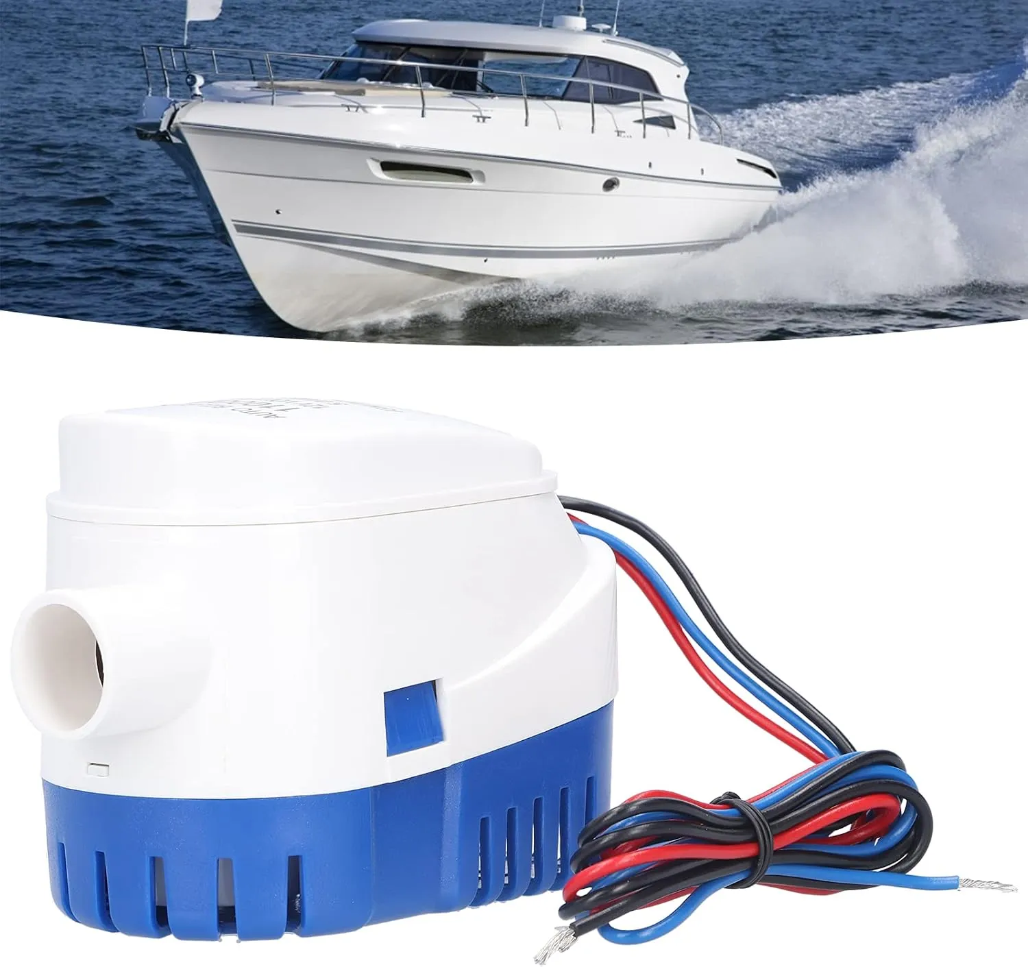 Bilge Submersible Pump, Electric Automatic Water Pump, Made of Sturdy ABS, for Drainage and Ship, Wide Applications in Sewage care, Water Purification, and More (DC24V 1100GPH)