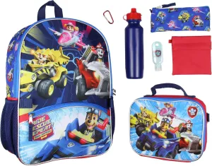 Bioworld Paw Patrol 16" Backpack Lunch Tote Pencil Bag Water Bottle Snack Pack 7 Pc Set Kids School Backpack
