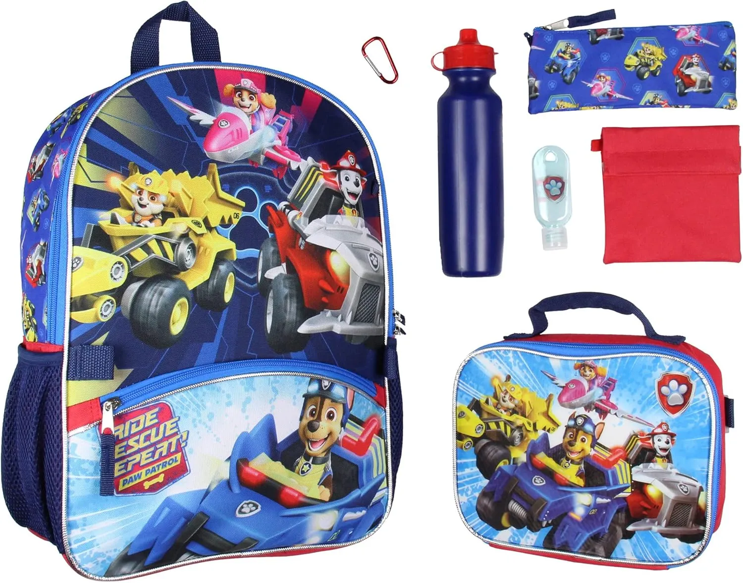 Bioworld Paw Patrol 16" Backpack Lunch Tote Pencil Bag Water Bottle Snack Pack 7 Pc Set Kids School Backpack