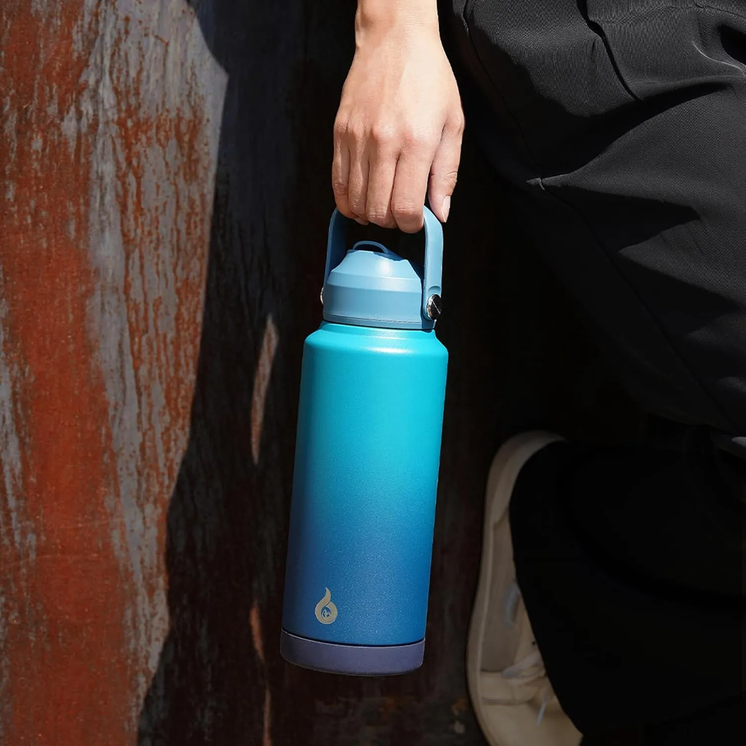 BJPKPK Insulated Water Bottle with Straw Lid, 40oz Large Thermos, BPA Free Leak Proof Stainless Steel Metal Water Bottles, Tumblers, Cups, Flasks for Travel, Sports,Black Grey