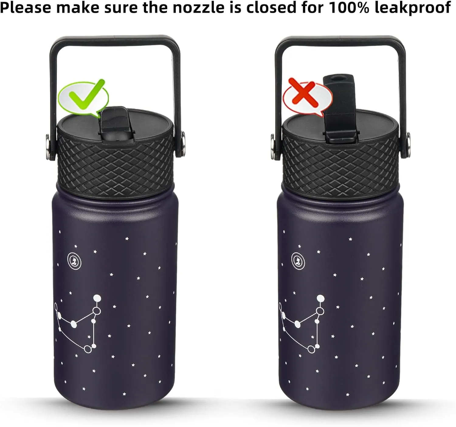 BJPKPK Water Bottle with Straw Lid, 15 oz Insulated Water Bottle, Stainless Steel Metal Water Bottles, Reusable Leak Proof BPA Free Thermos, Flask, Cups,Constellation-Capricornus