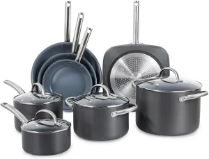 BLACK DECKER 12-Piece Ceramic Hard Anodized Aluminum Cookware Set, Pots and Pans Set with Ceramic Non-Stick Coating