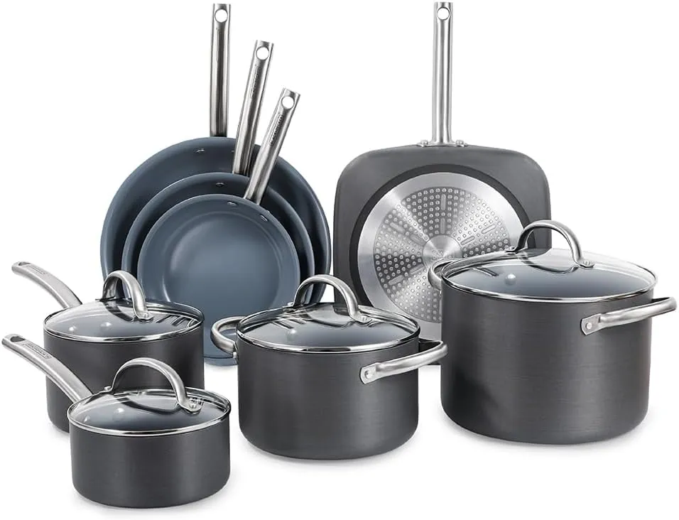 BLACK DECKER 12-Piece Ceramic Hard Anodized Aluminum Cookware Set, Pots and Pans Set with Ceramic Non-Stick Coating