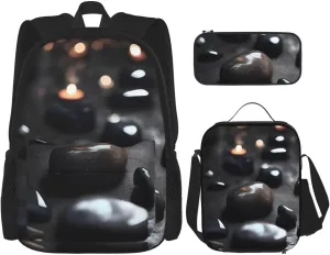 Black Mystery Heart Stonebackpack 3 Piece Set, Duffel Bag,* Casual Backpack, Girls Boys Backpack For Hiking, School