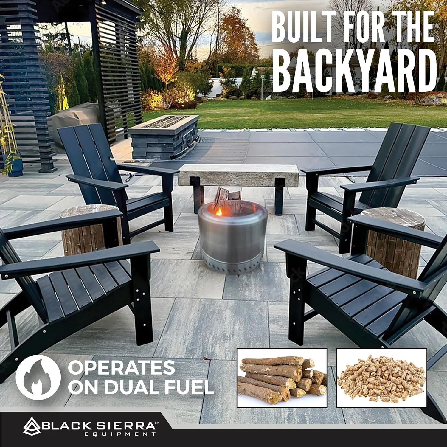 Black Sierra Smokeless 19" Firepit, Outdoor Wood Burning Fire Pit for Patio, Deck- Stainless Steel, Includes Carry Bag and Removable Grate, Portable Design Perfect for Camping