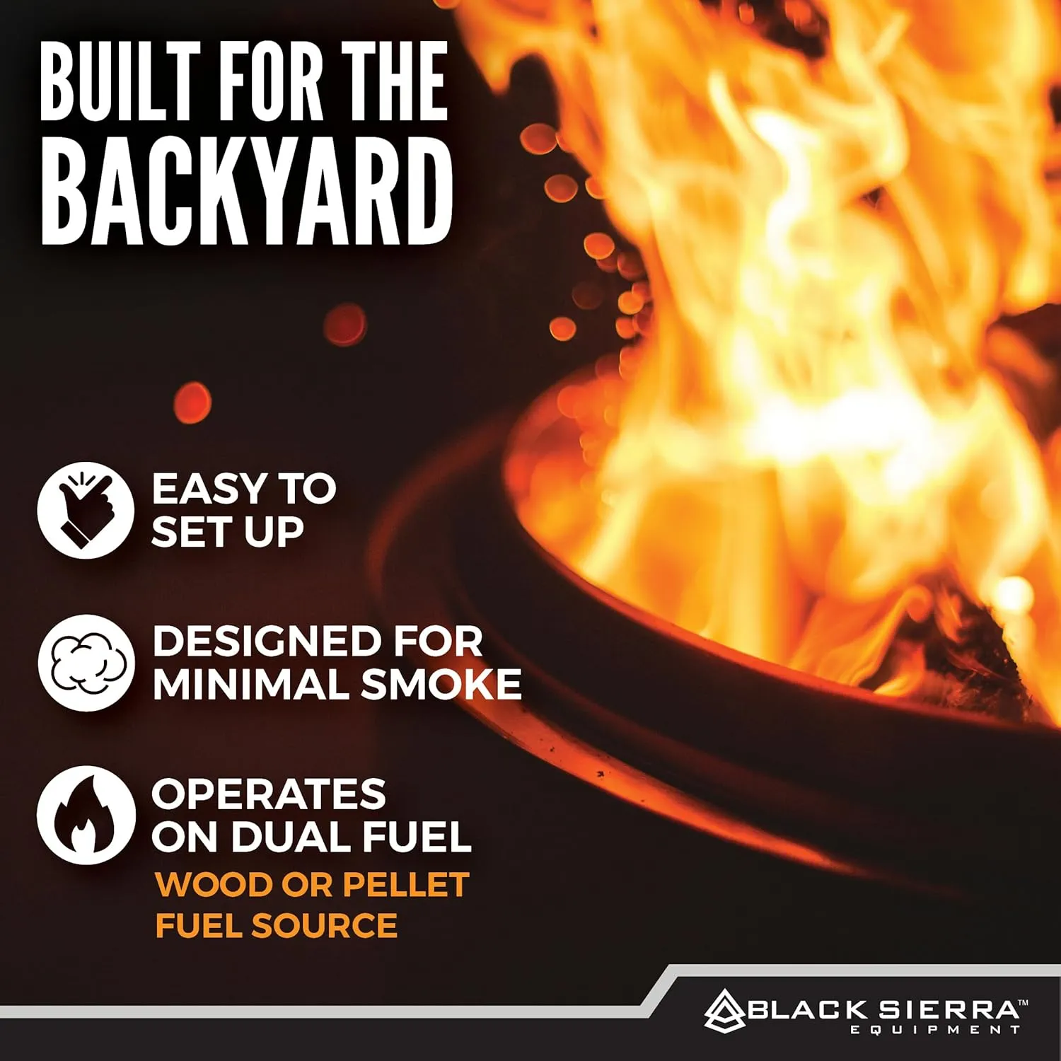 Black Sierra Smokeless 19" Firepit, Outdoor Wood Burning Fire Pit for Patio, Deck- Stainless Steel, Includes Carry Bag and Removable Grate, Portable Design Perfect for Camping